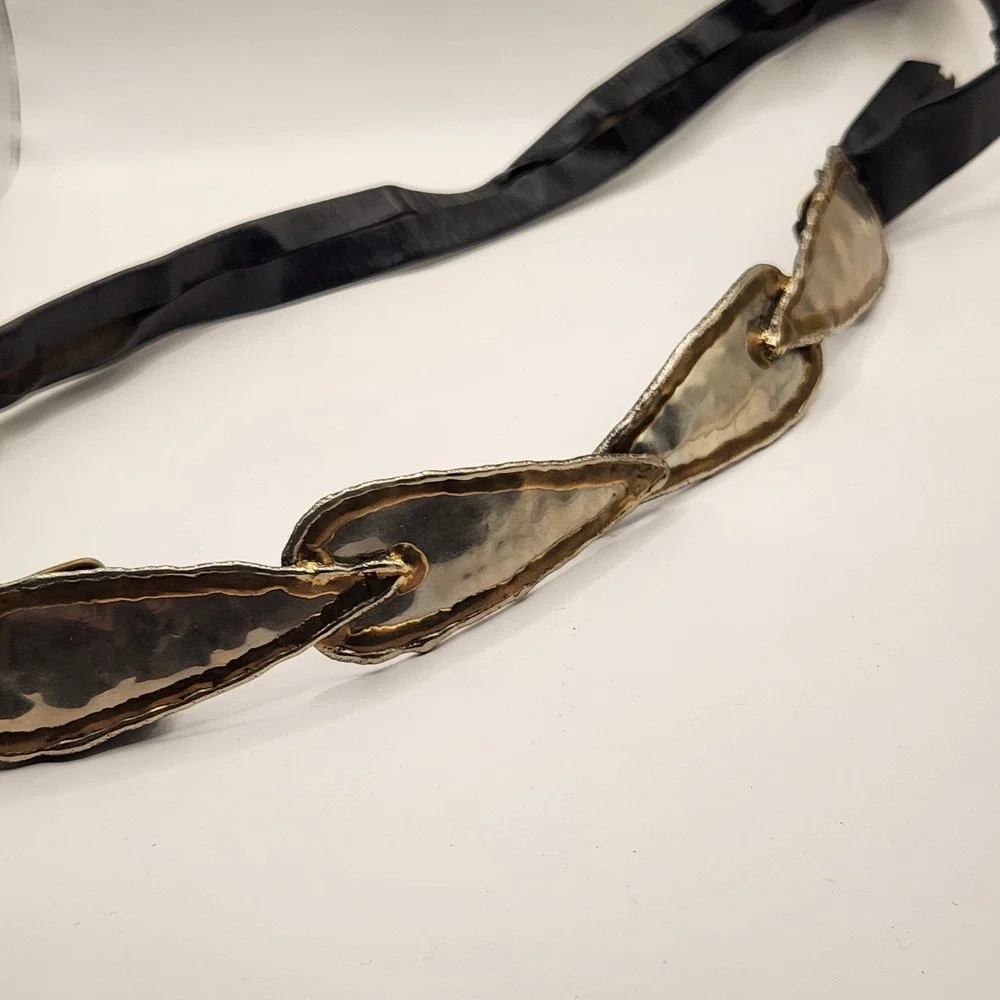 Bonnie Boynton Signed Vtg Brutalist Statement Belt Black Leather Artisan Metal
